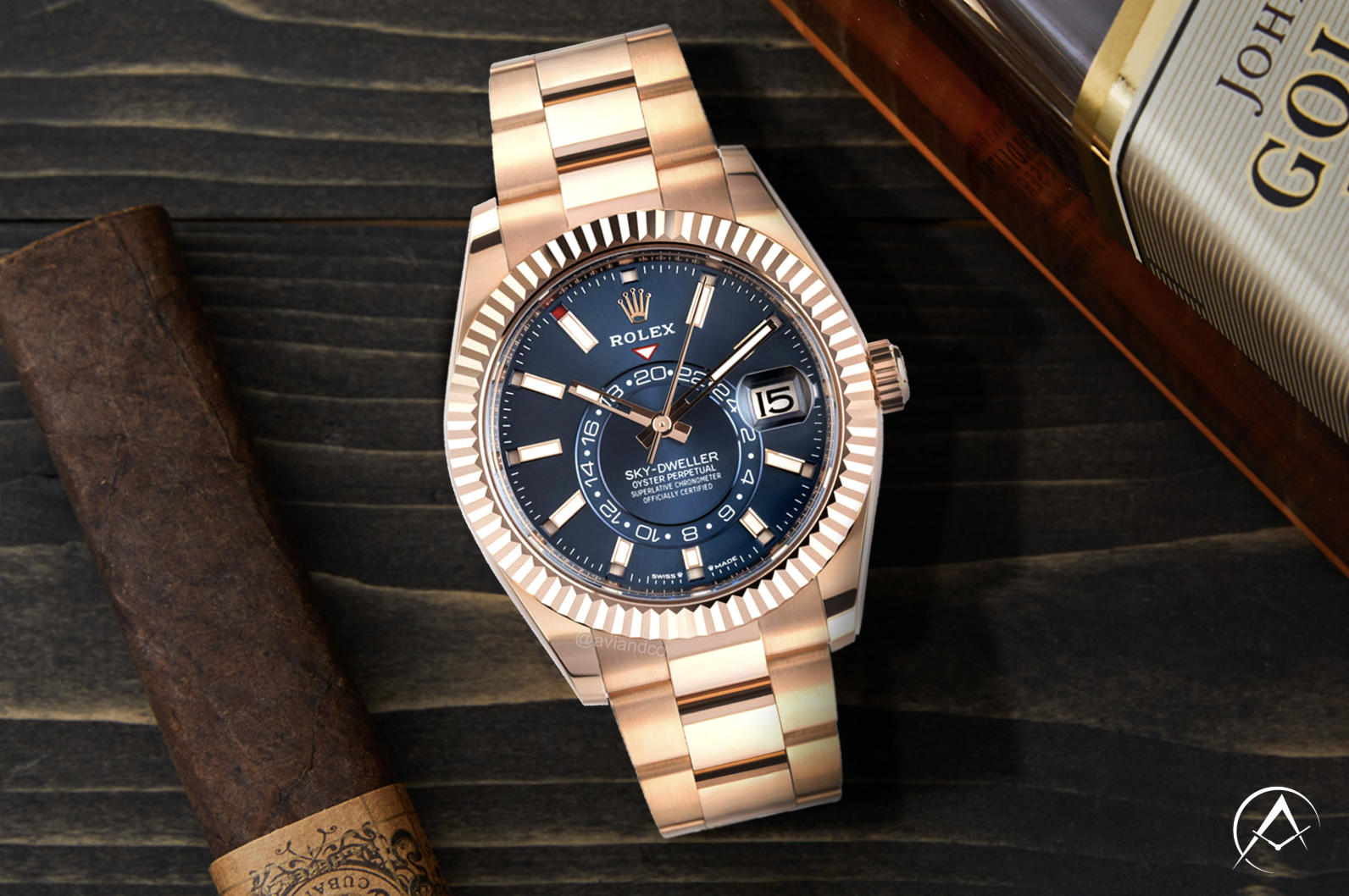 Rolex Sky-Dweller, 18K Rose Gold, Blue Index Dial, Oyster Bracelet