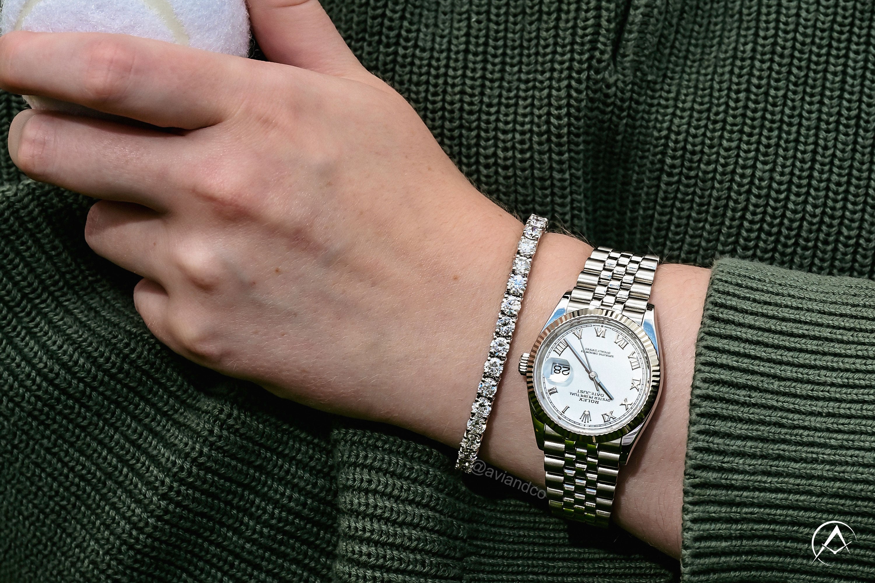 Rolex watch and Diamonds by Avi & Co. tennis bracelet