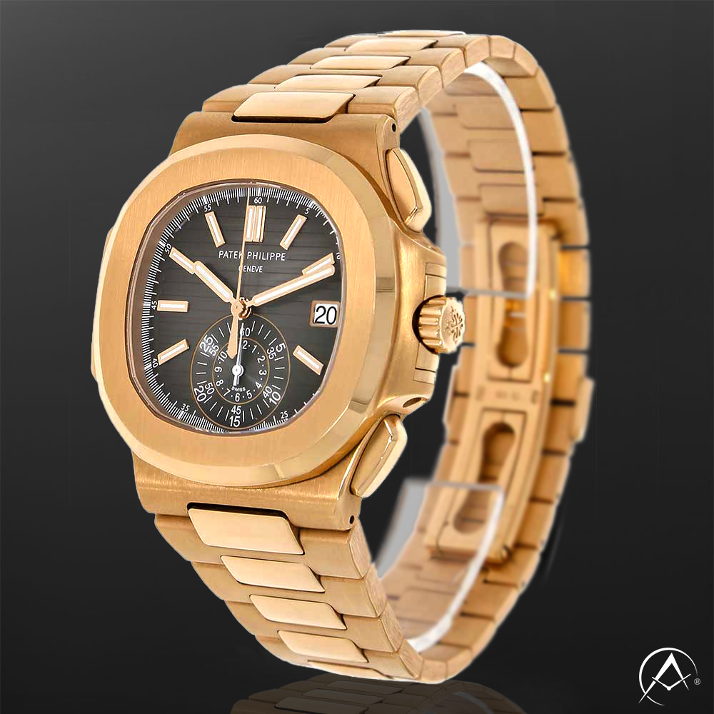Rose Gold Timepiece with a Black Dial and Date Function Displayed on a Clear C-Ring on a Black Background.