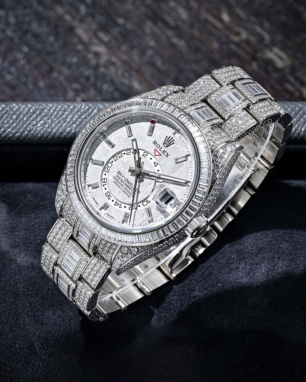 Rolex Sky-Dweller, 18K White Gold, Meteorite Dial, Pave Oyster Bracelet
