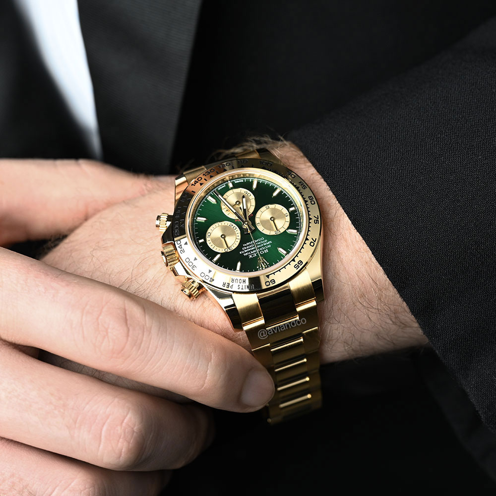 Rolex Cosmograph Daytona “John Mayer 2.0,” 18K Yellow Gold, Green Sunburst Dial, 40 mm