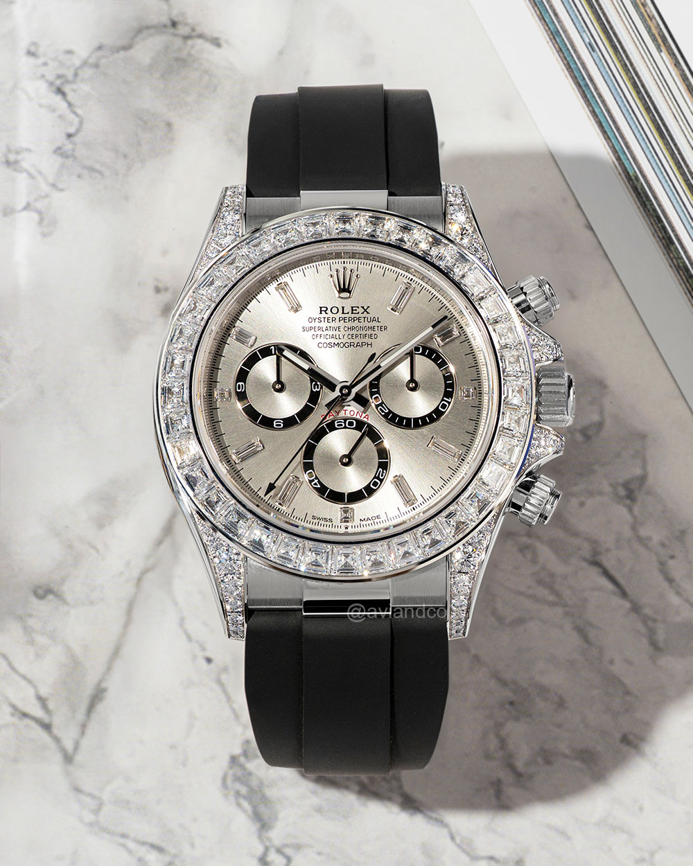 Rolex Daytona, 18K White Gold, Silver Diamond Dial