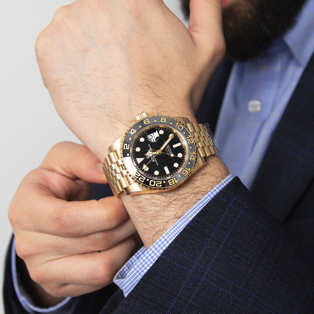 Rolex GMT-Master II, 18K Yellow Gold, Black Dial, Jubilee Bracelet, 40 mm
