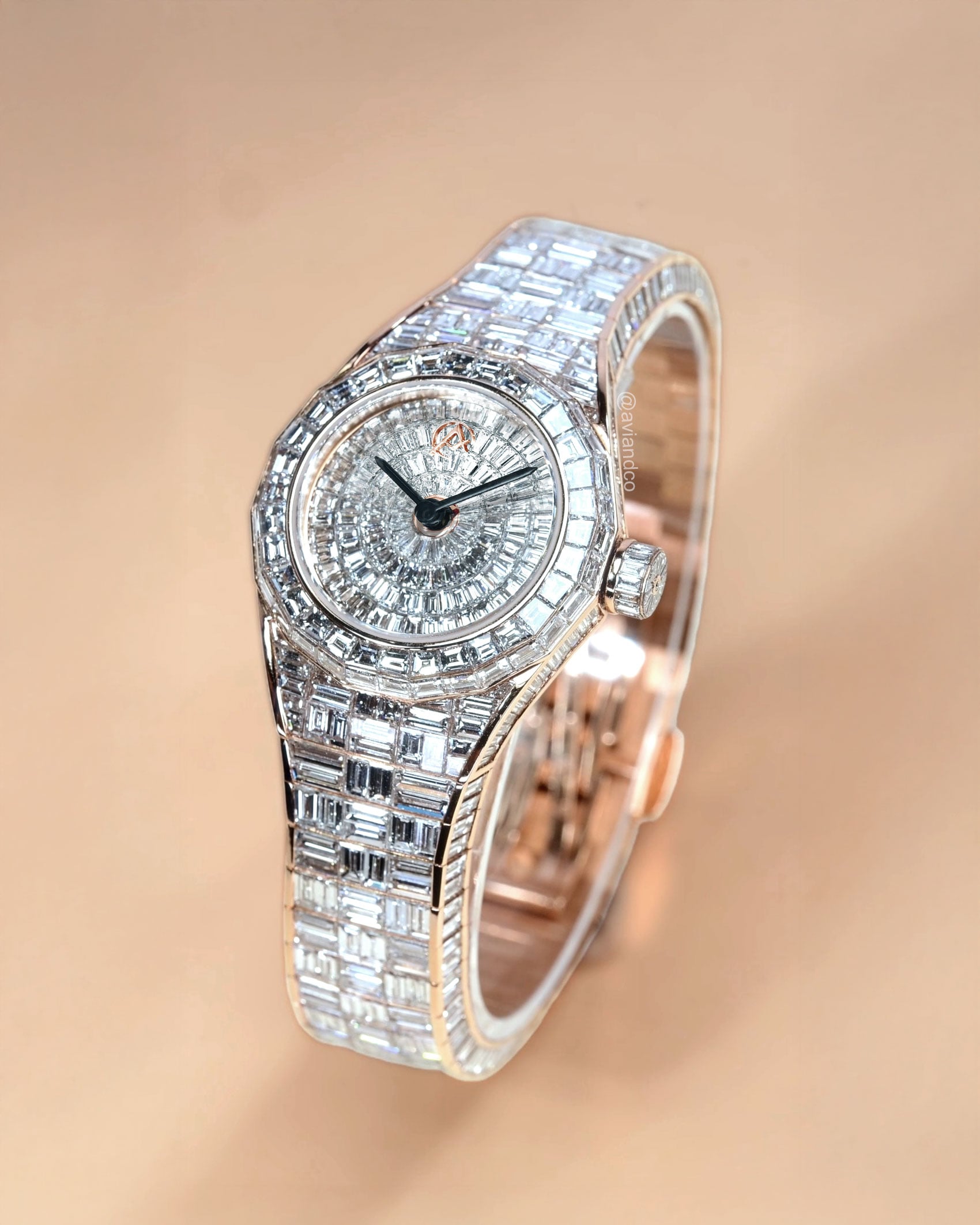 Avi & Co. Iced Collection Mini, Limited Edition, 18K Rose Gold, Diamond Pave Dial, 26 mm