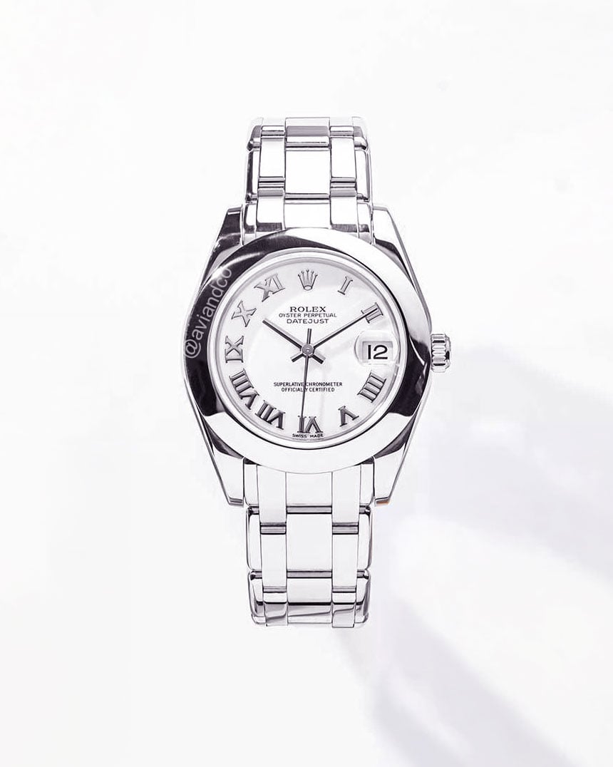 Rolex Pearlmaster, 18K White Gold, White Roman Dial