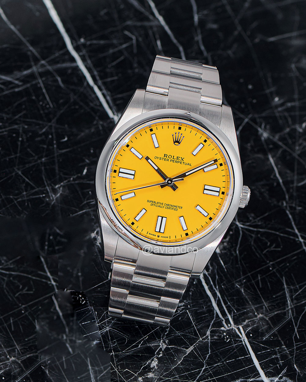 Rolex Oyster Perpetual, Stainless Steel, Yellow Index Dial
