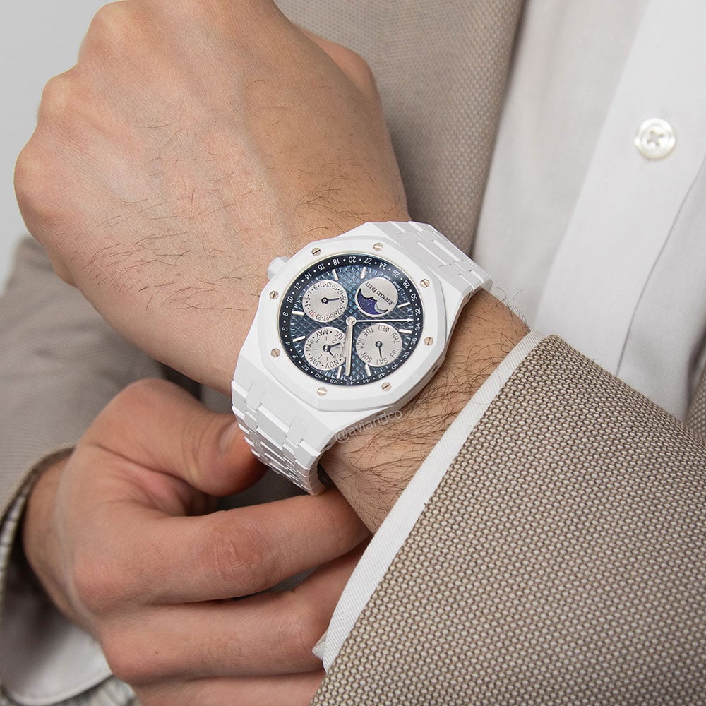 Audemars Piguet Royal Oak Perpetual Calendar, White Ceramic, Blue Dial