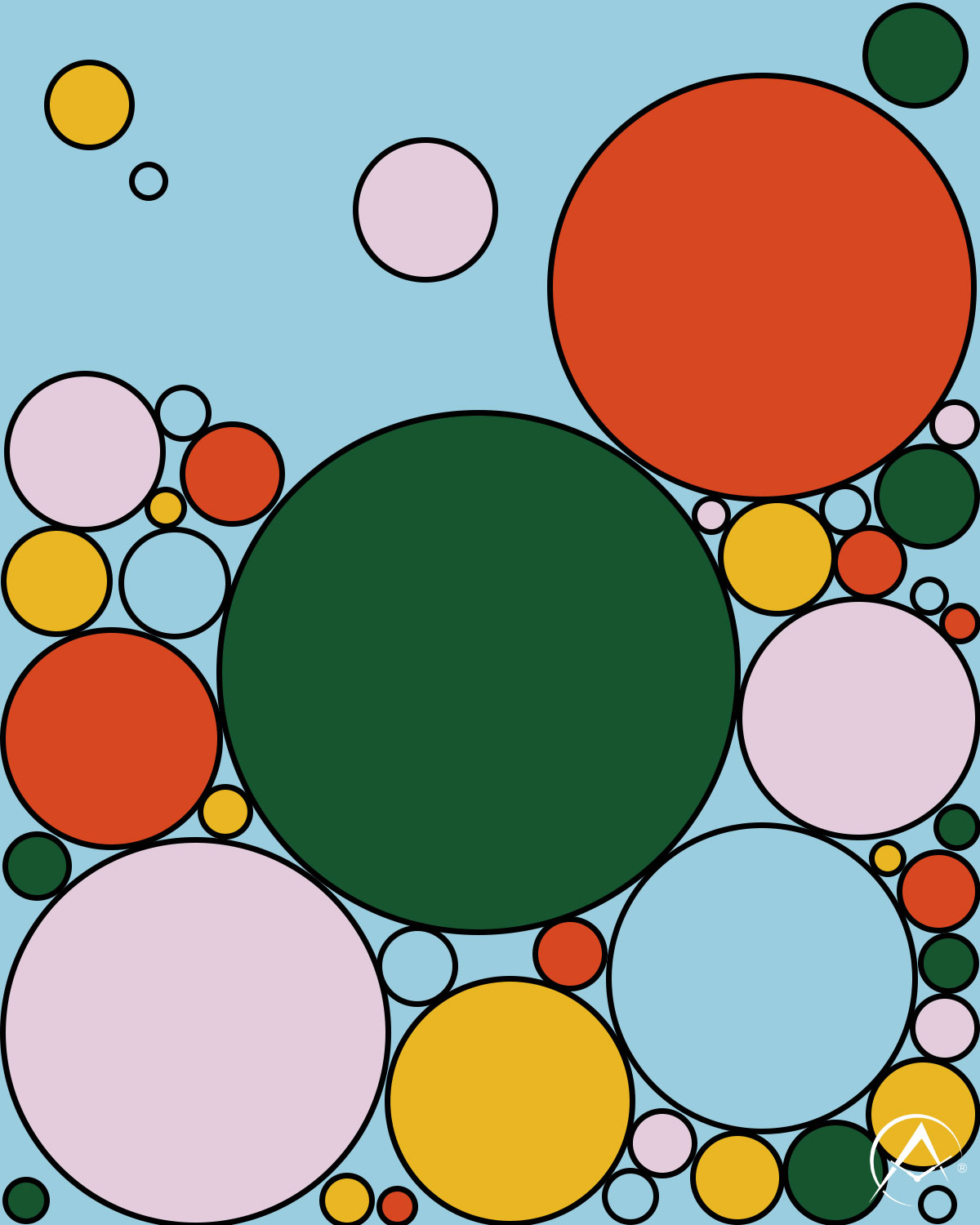 Green, Red, Pink, Yellow, and Blue Circles in Different Sizes on a Light Blue Background to Represent the Design of Rolex’s Celebration Timepiece.