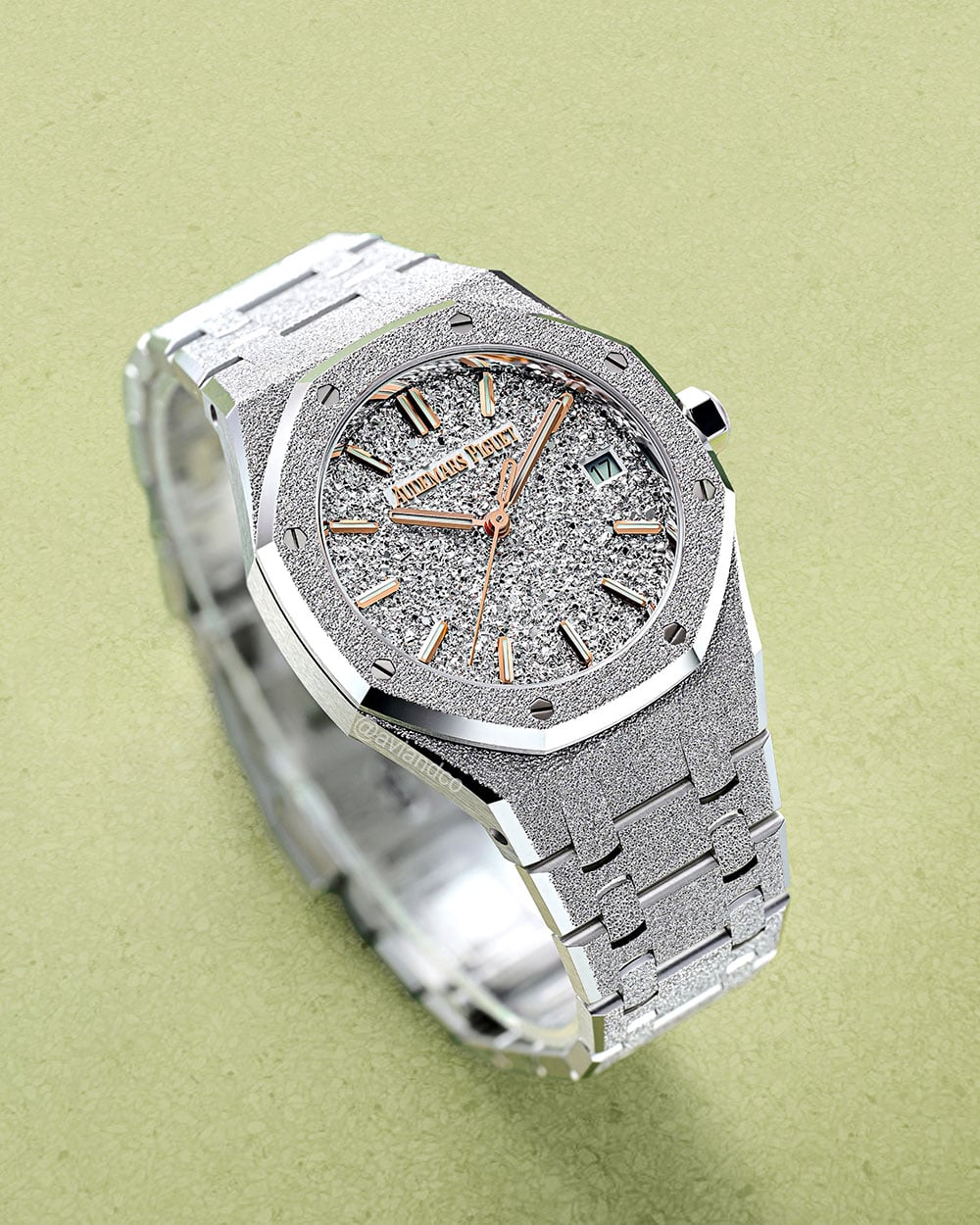 Audemars Piguet Royal Oak, Frosted 18K White Gold, Crystal Sand Index Dial, 34 mm