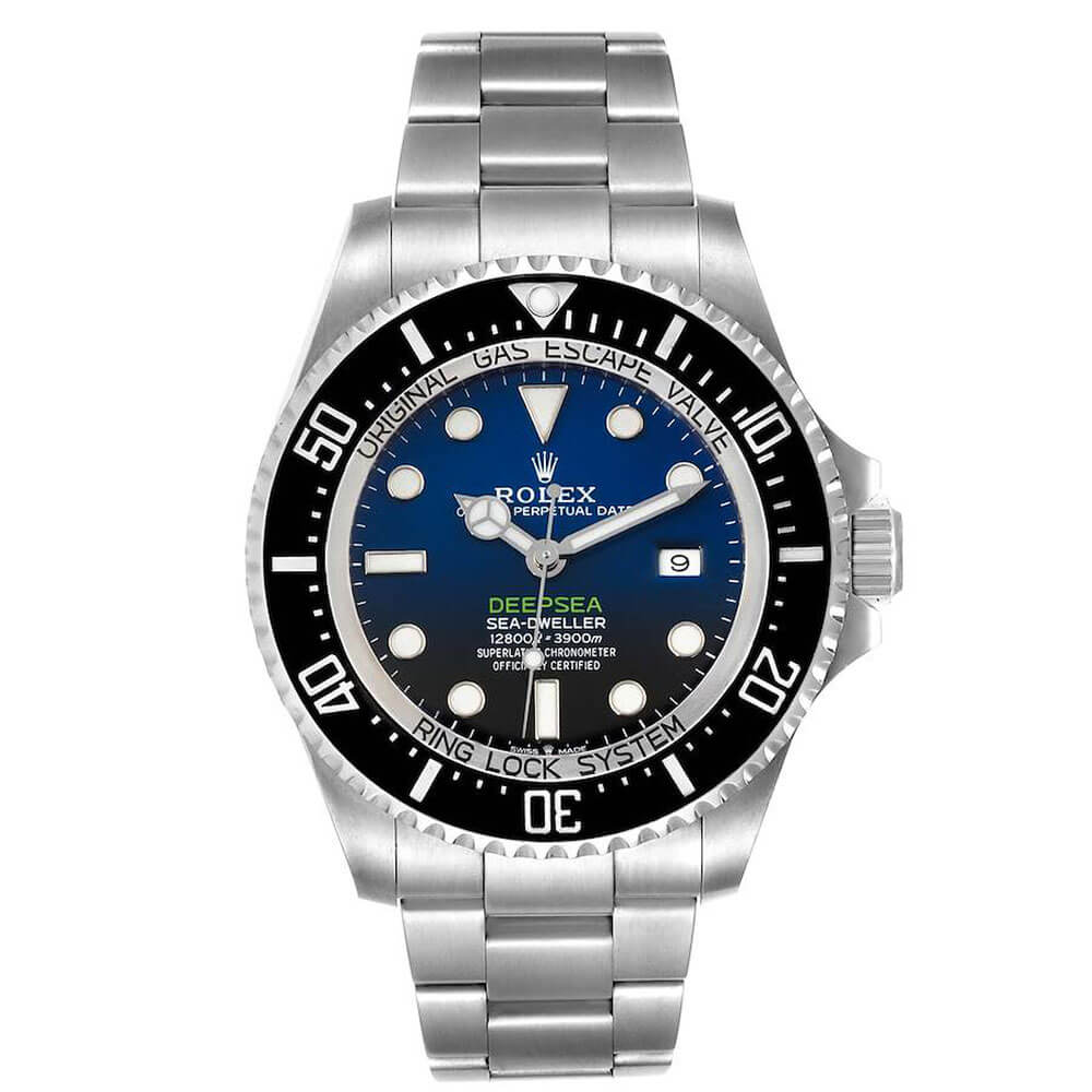Stainless Steel Rolex Sea-Dweller Deepsea with Unidirectional Ceramic Bezel and a 12,800 Foot Water Resistance.
