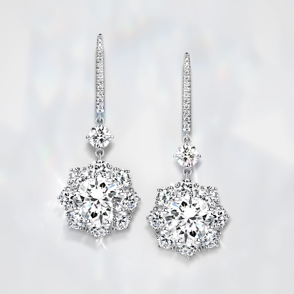 Diamonds by Avi & Co. Platinum Round Cut Flower Drop Diamond Earrings, 16.67 CT