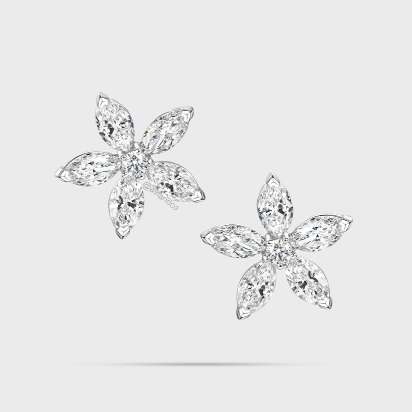 Diamonds by Avi & Co. Platinum Marquise & Round Cut Flower Diamond Earrings, 5.33 CT