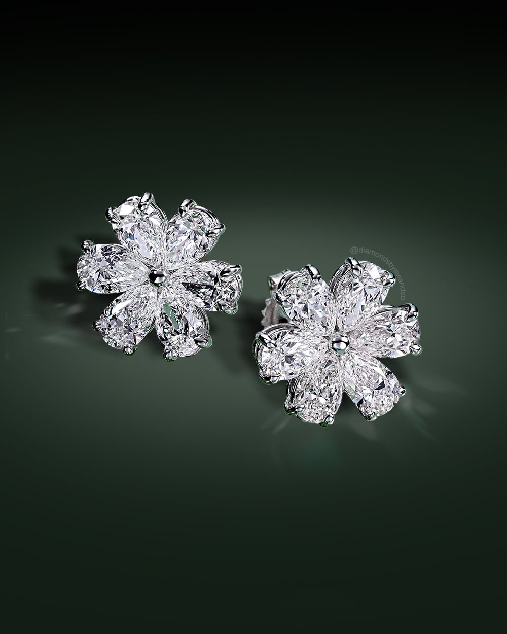 Diamonds by Avi & Co. 18K White Gold Pear Cut Flower Earrings, 6.01 CT