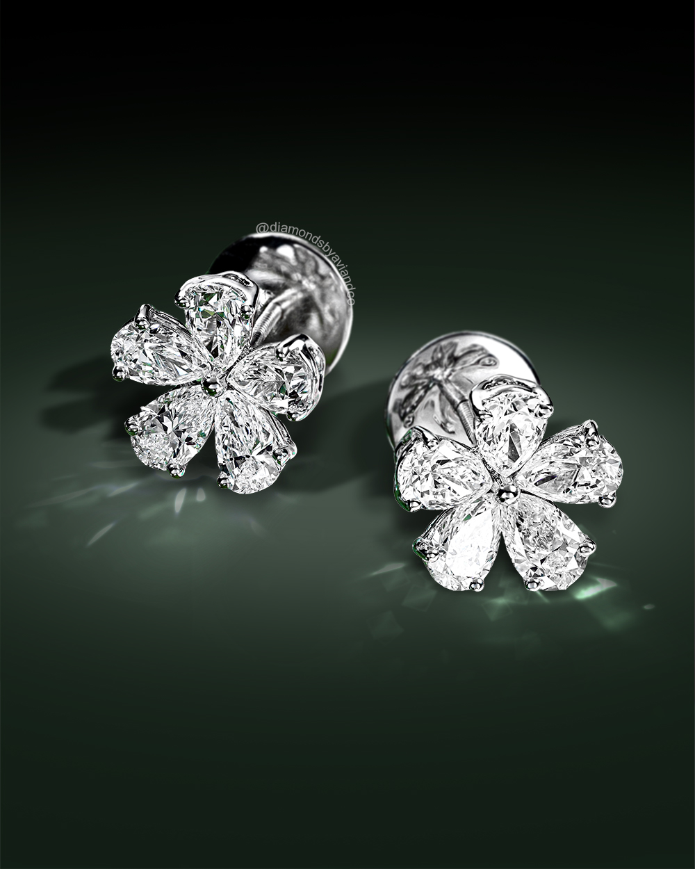 Diamonds by Avi & Co. Pear Cut Flower Diamond Earrings, 18K White Gold, 4.01 CT