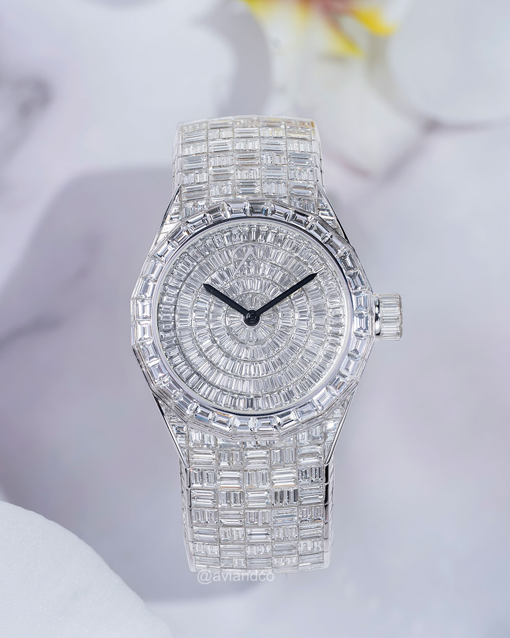 Avi & Co. Iced Collection, 18K White Gold, Diamond Dial, 37 mm