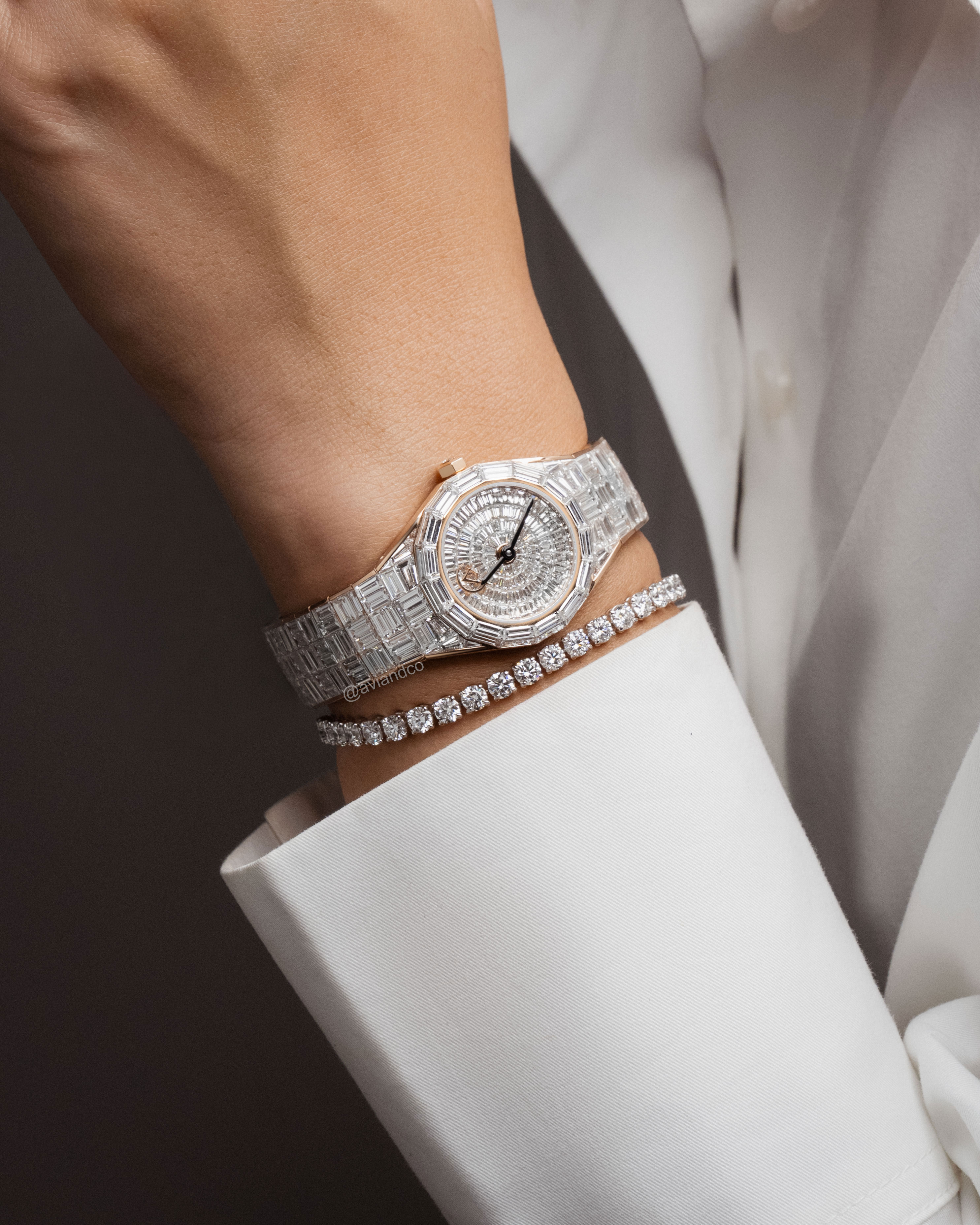 Avi & Co. Iced Collection Mini Watch, 18K Rose Gold & Diamonds by Avi & Co. Tennis Bracelet