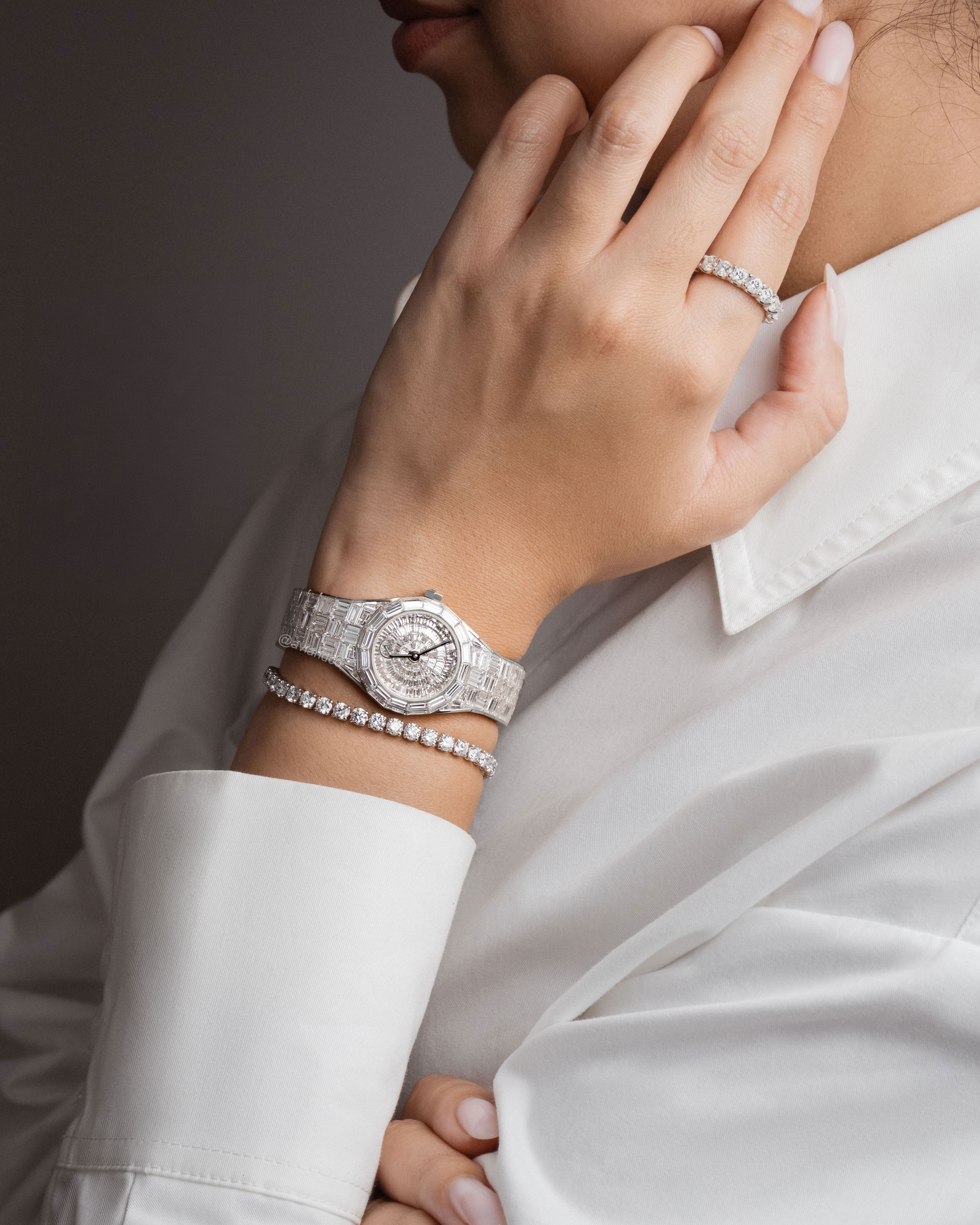 Avi & Co. Iced Collection Mini Watch, 18K White Gold & Diamonds by Avi & Co. Tennis Bracelet