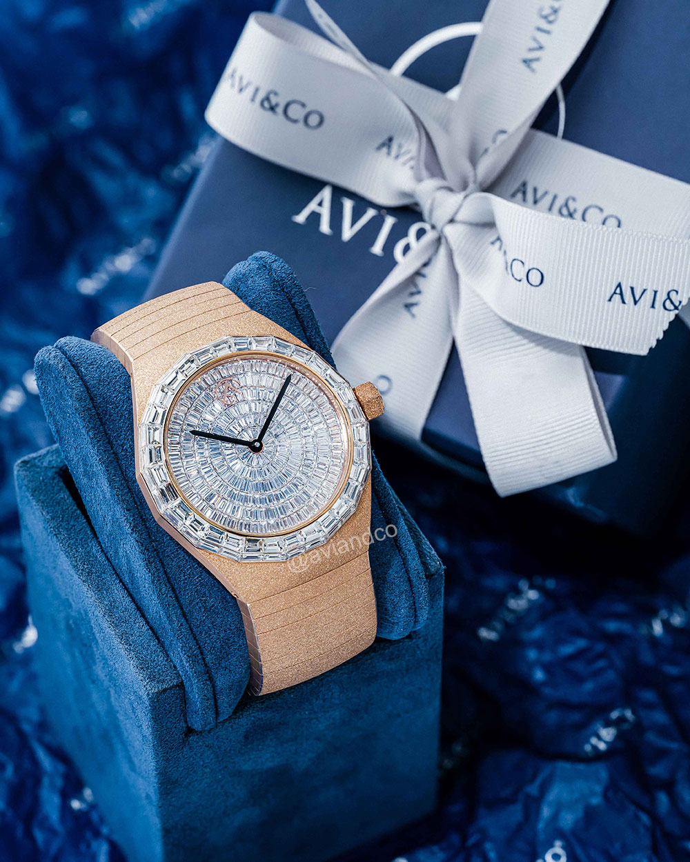 Avi & Co. Frosted Collection, 18K Rose Gold, Diamond Dial, 40 mm