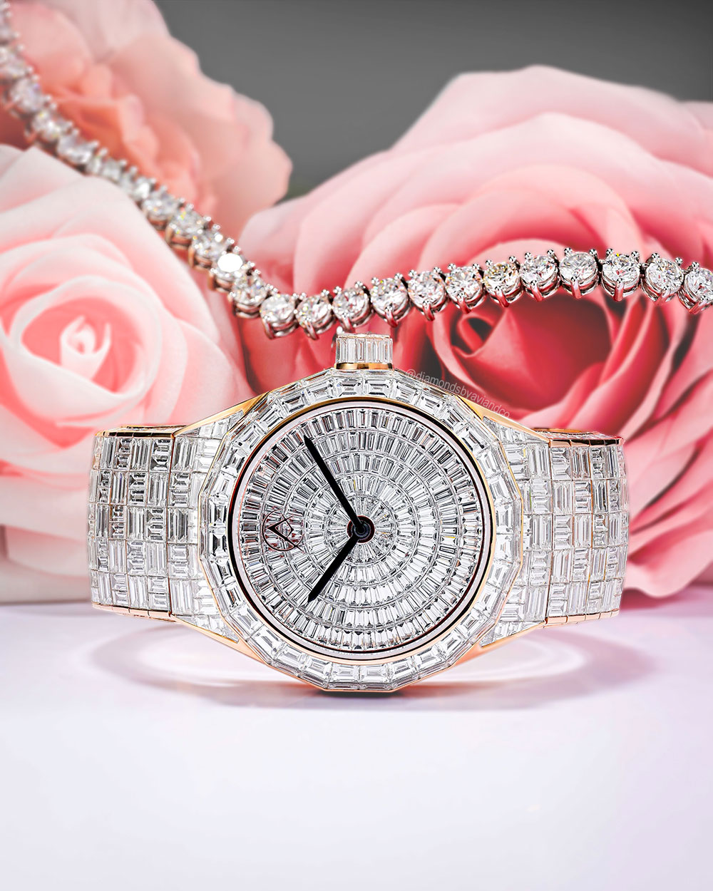 Avi & Co. Iced Collection, 18K Rose Gold, Diamond Dial, 37 mm