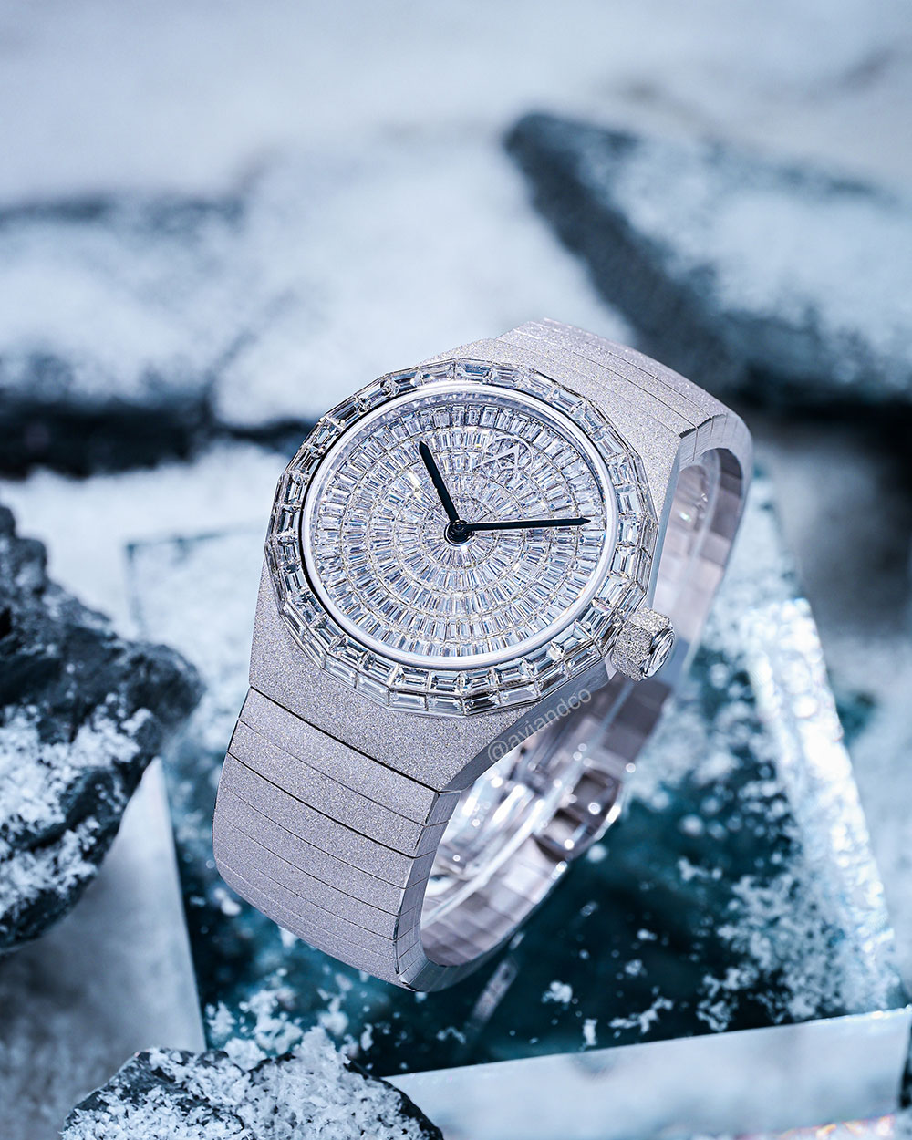 Avi & Co. Frosted Collection Watch, 18K White Gold, 40 mm