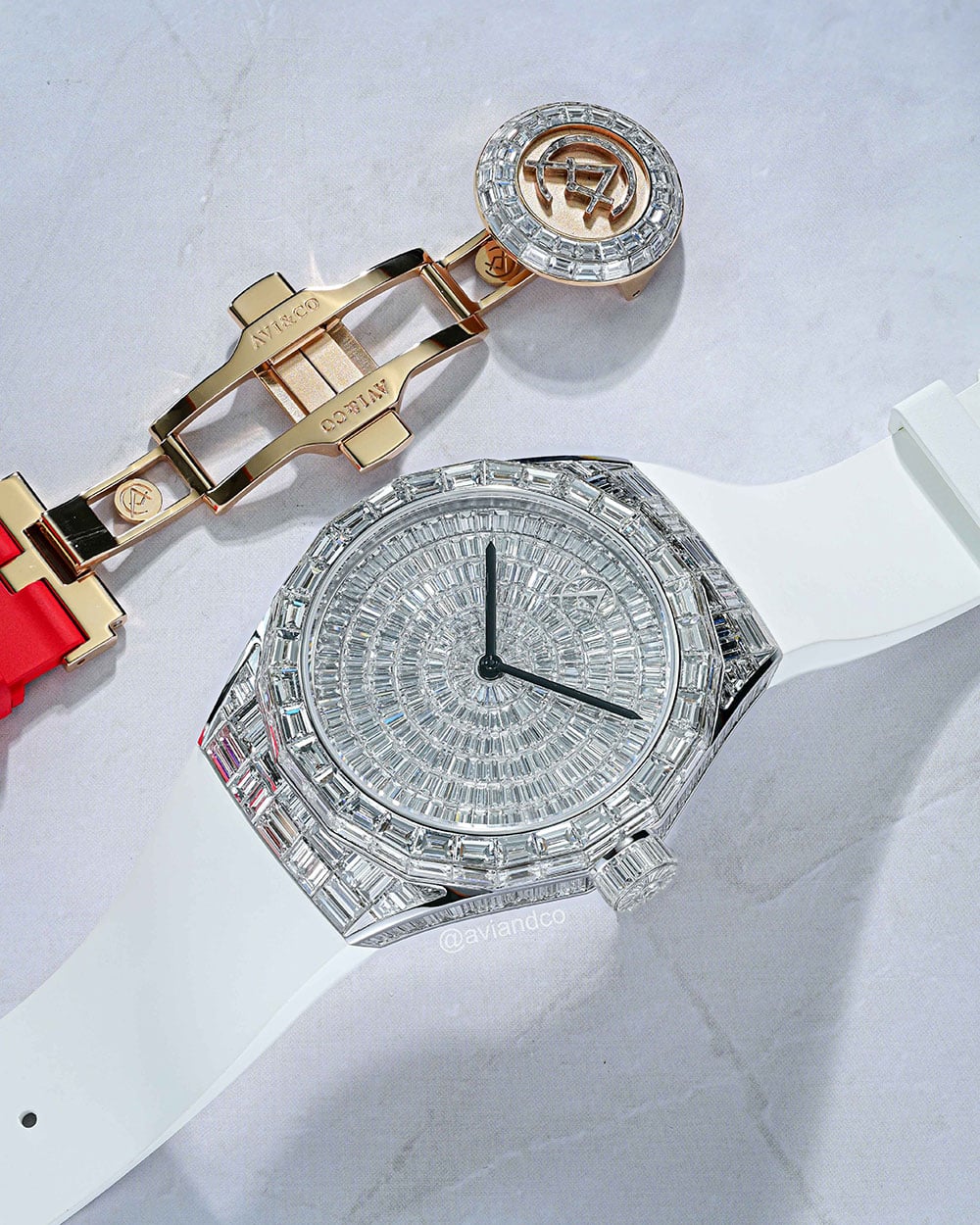 Avi & Co. Iced Collection: Color in Motion, White Strap, 18K White Gold, 40 mm