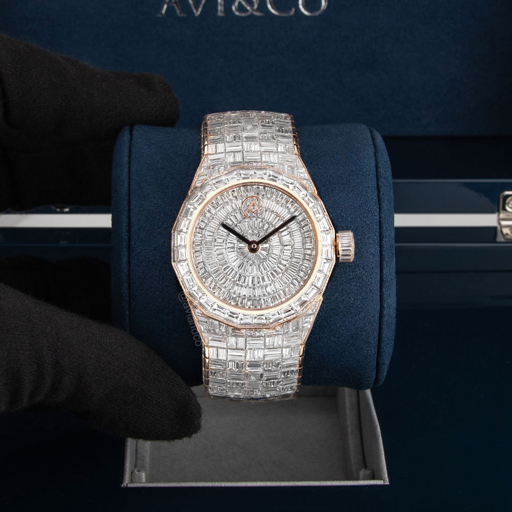 Avi & Co. Iced Collection 37 mm, 18K Rose Gold, Diamond Dial