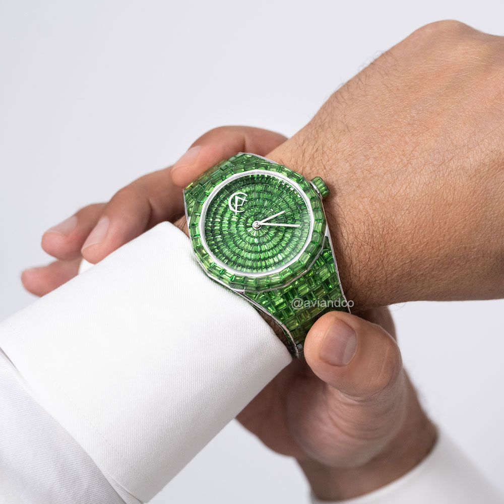 HUE by Avi & Co. Green Tsavorite Watch, 44 mm, 18K White Gold