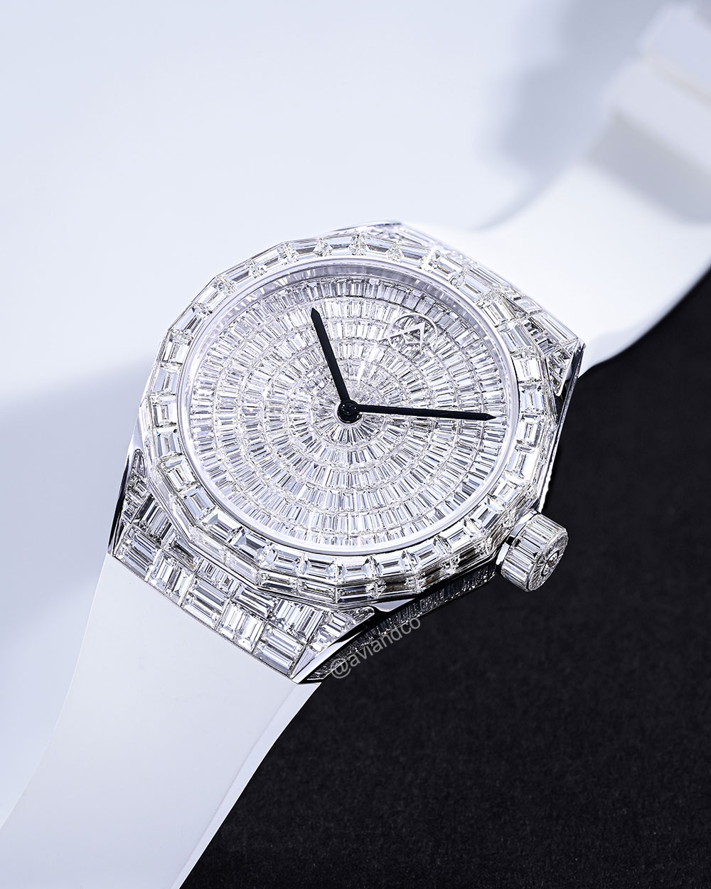 Avi & Co. Iced Collection “Color in Motion” White Strap, 18K White Gold, 44 mm