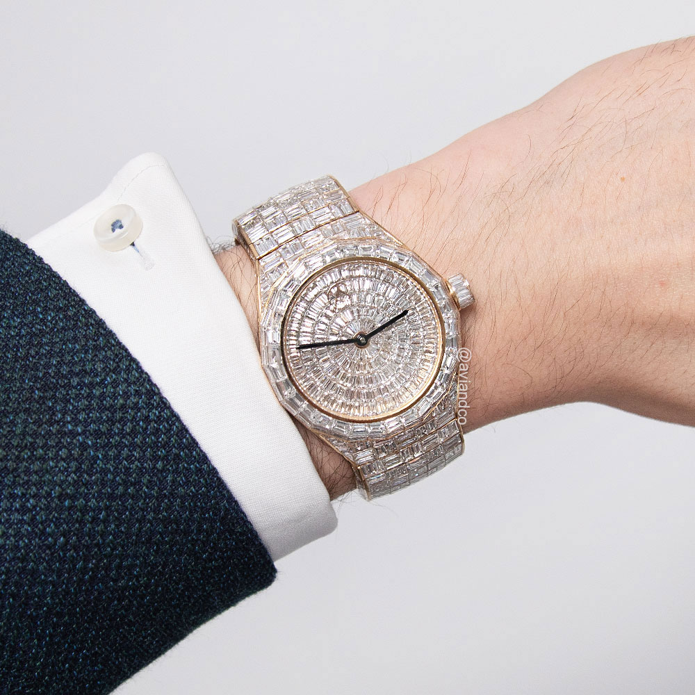 Avi & Co. Iced Collection AH10, 18K Rose Gold, Diamond Dial, 40 mm