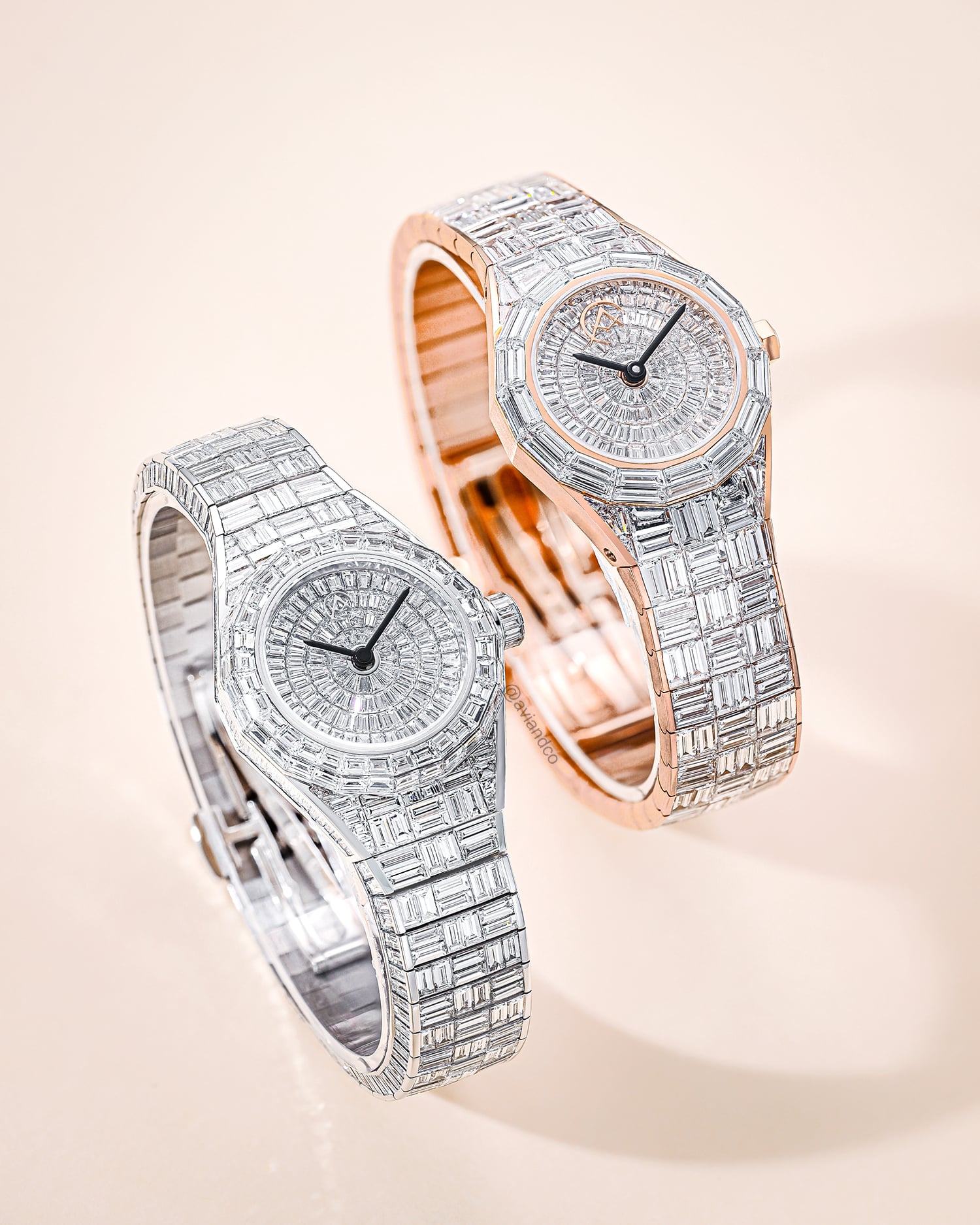 Avi & Co. Iced Collection Mini Watches, 18K White Gold and 18K Rose Gold