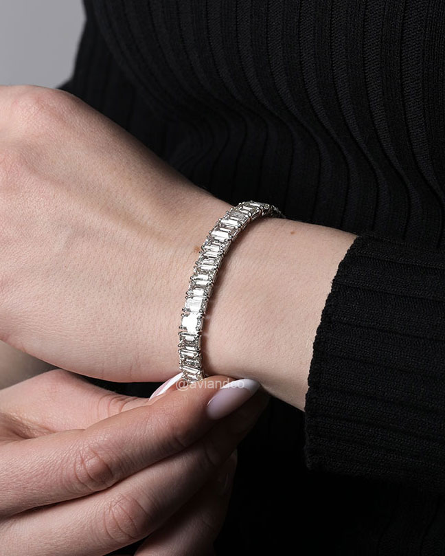 Diamonds by Avi & Co. Platinum Emerald Cut Diamond Line Bracelet, 35.22 CT