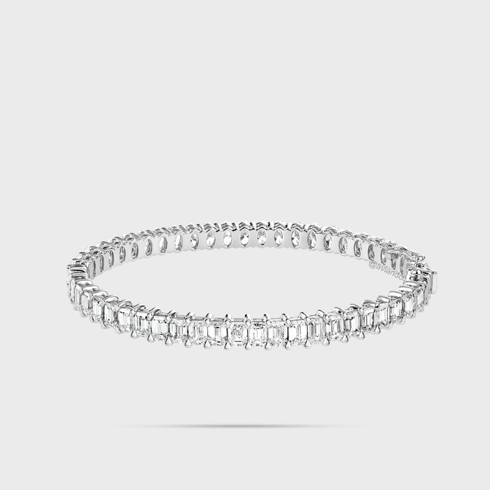 Diamonds by Avi & Co. 18K White Gold Oval and Emerald Cut Bangle Bracelet, 11.29 CT