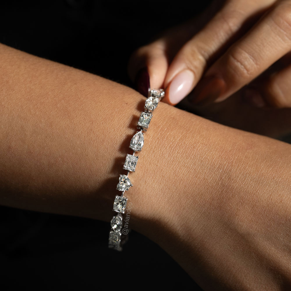 Diamonds by Avi & Co. 18K White Gold Mutli-Shape Diamond Line Bracelet, 13.95 CT