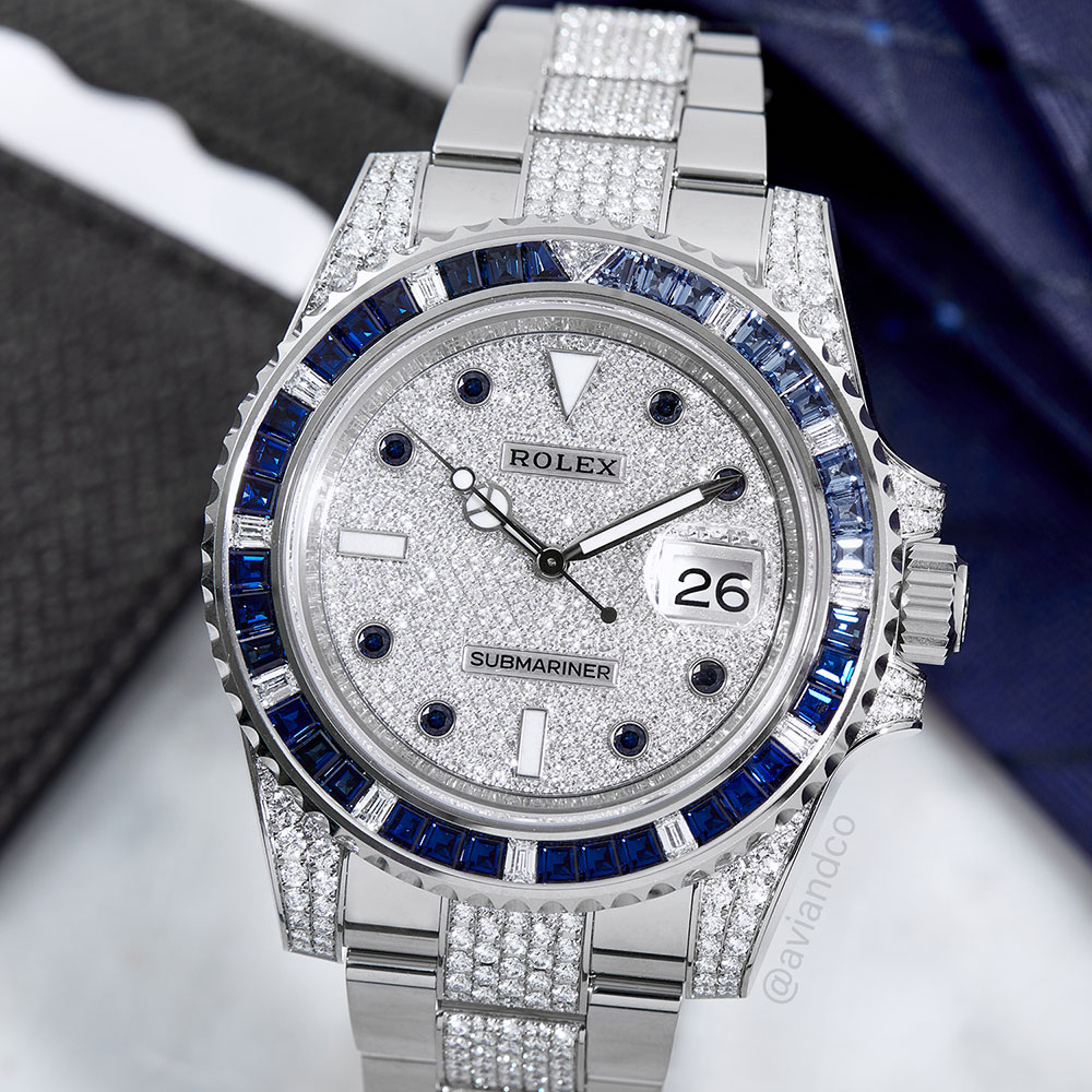 Rolex Submariner, 18K white gold, diamond dial and sapphire bezel