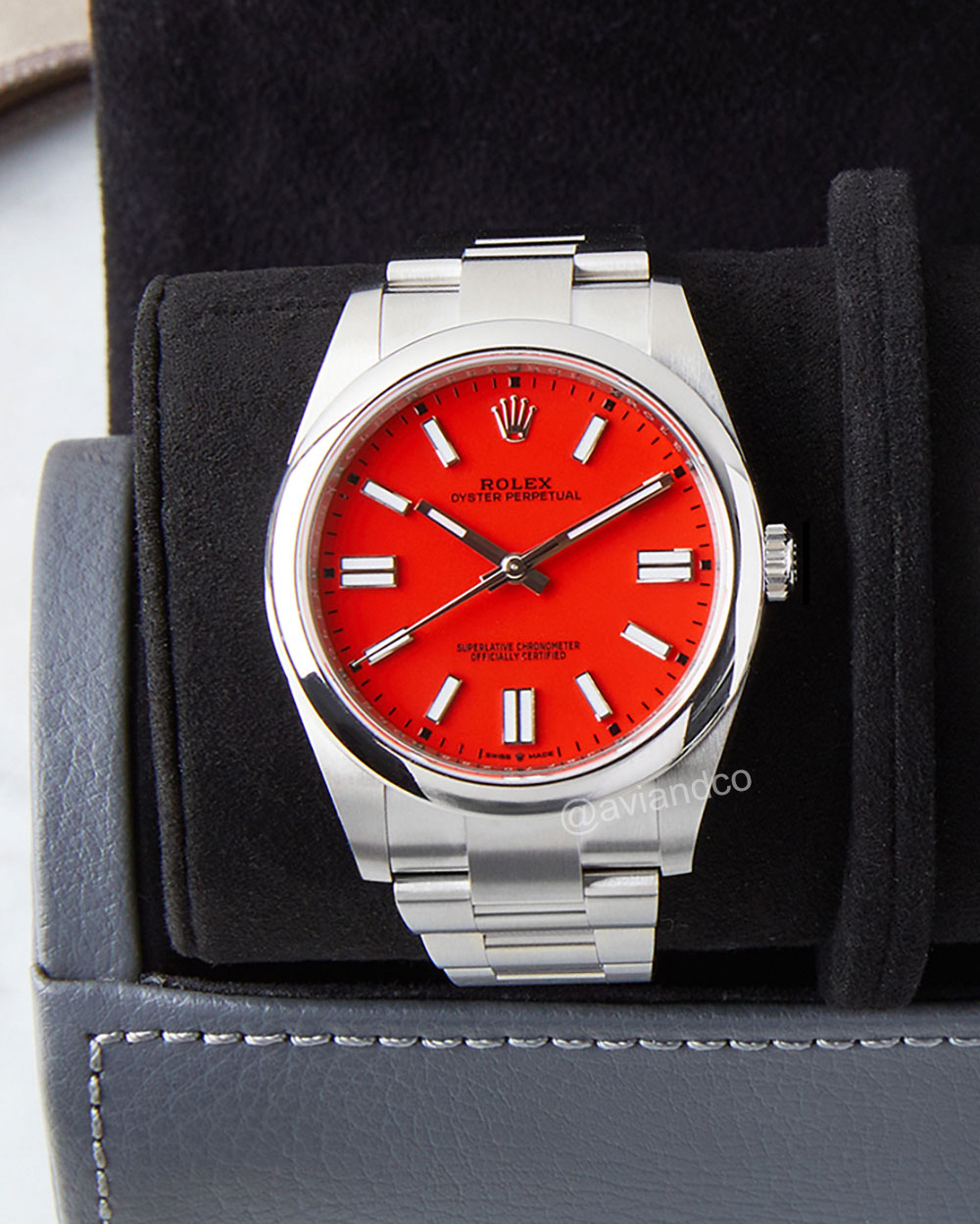 Rolex Oyster Perpetual, Steel, Red Index Dial, 36 mm