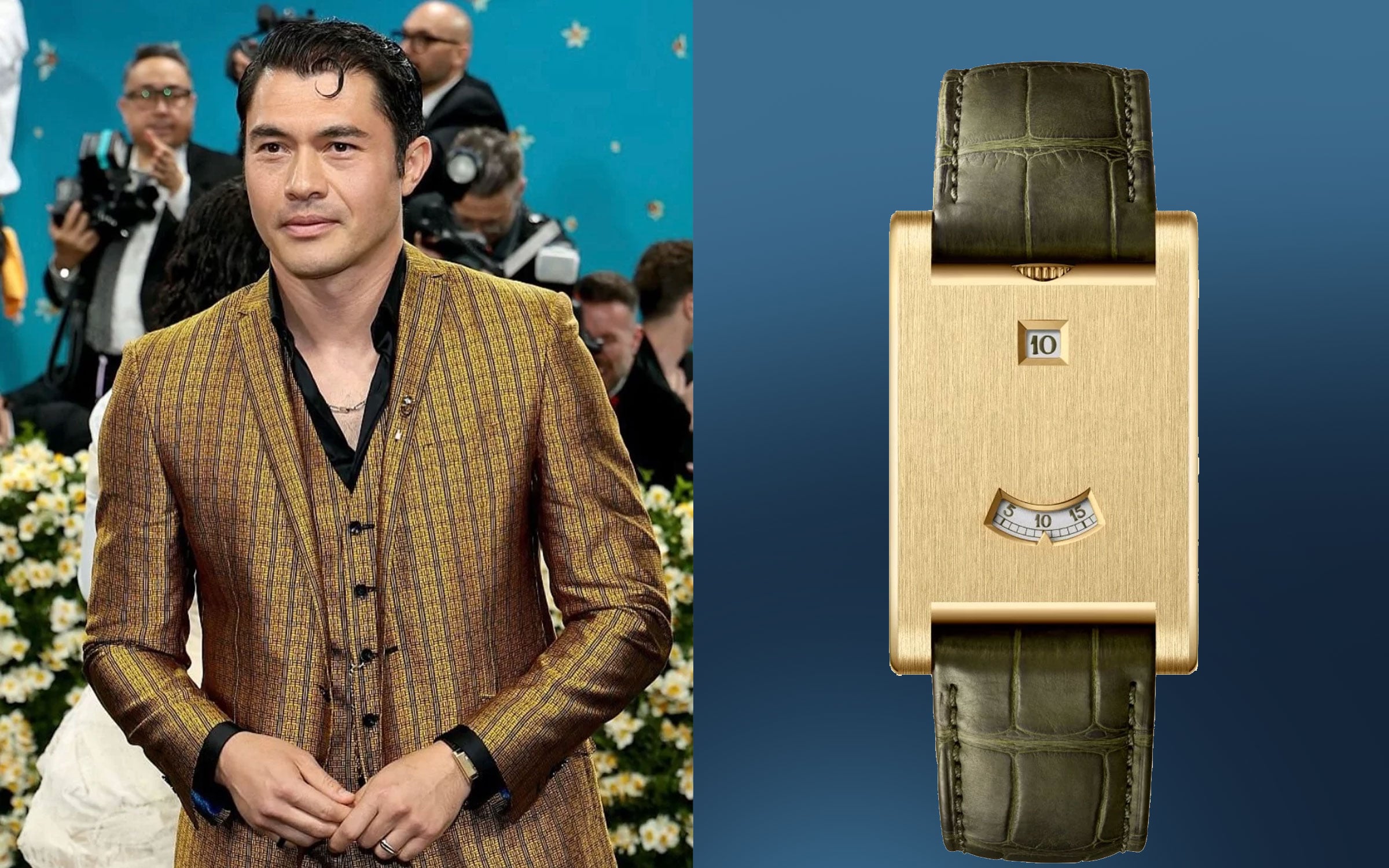 Henry Golding wears Cartier Tank à Guichet watch at Met Gala 2025