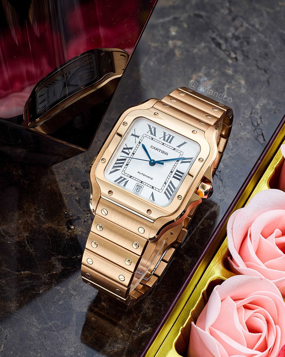 Cartier Santos de Cartier, 18K Rose Gold, White Roman Dial, 40 mm