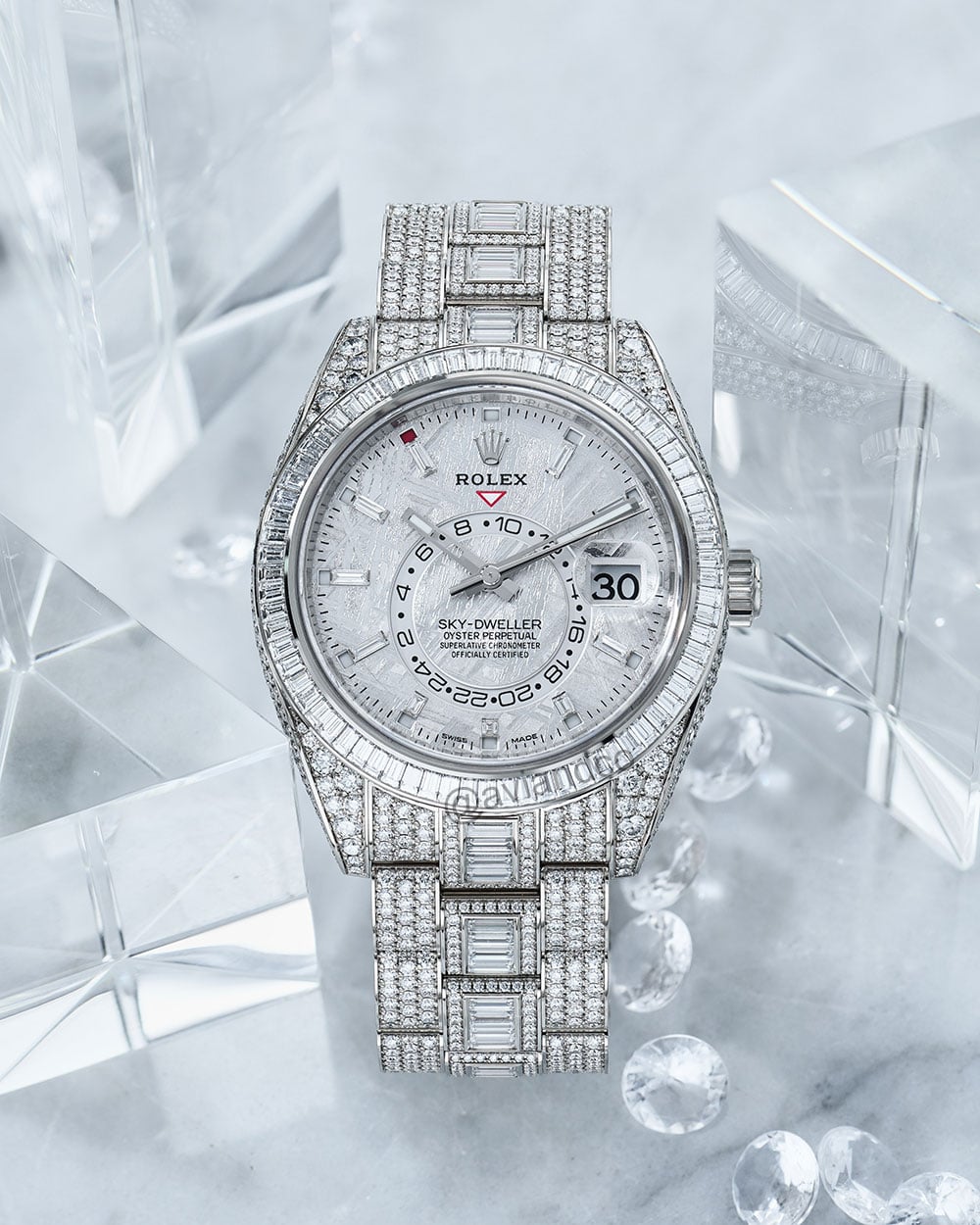 Rolex Sky-Dweller, 18K White Gold, Diamond Bezel, Meteorite Diamond Dial