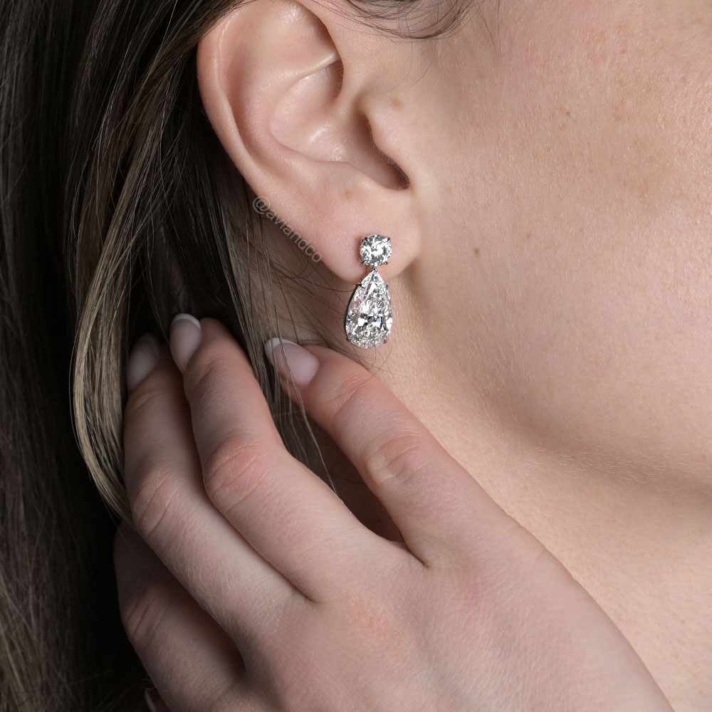Diamonds by Avi & Co. Pear Cut Diamond Drop Earrings, 18K White Gold