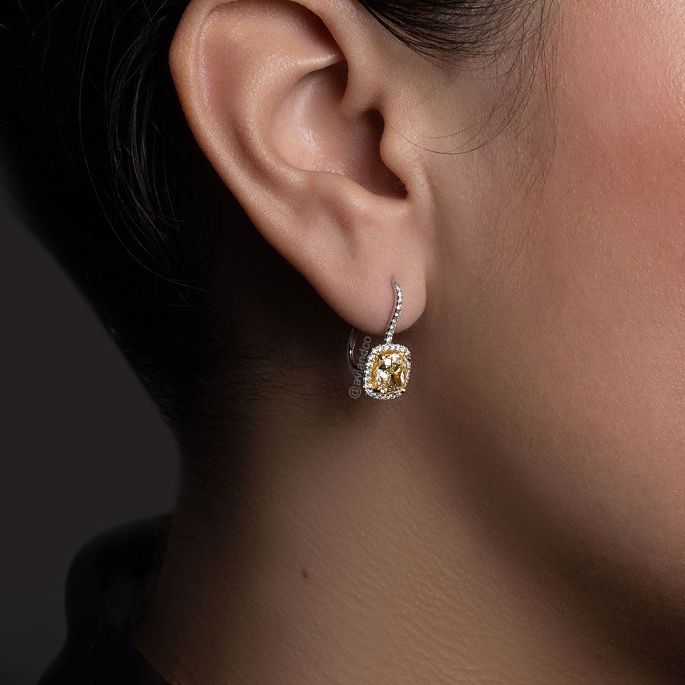 Avi & Co. Fancy Yellow Halo Diamond Drop Earrings