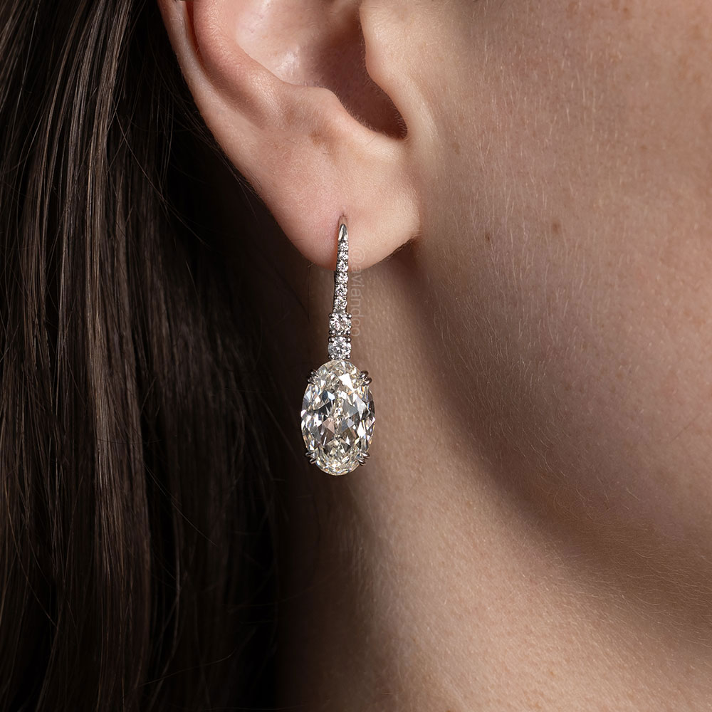 Diamonds by Avi & Co. Platinum Oval Diamond Drop Earrings, 14.61 CT