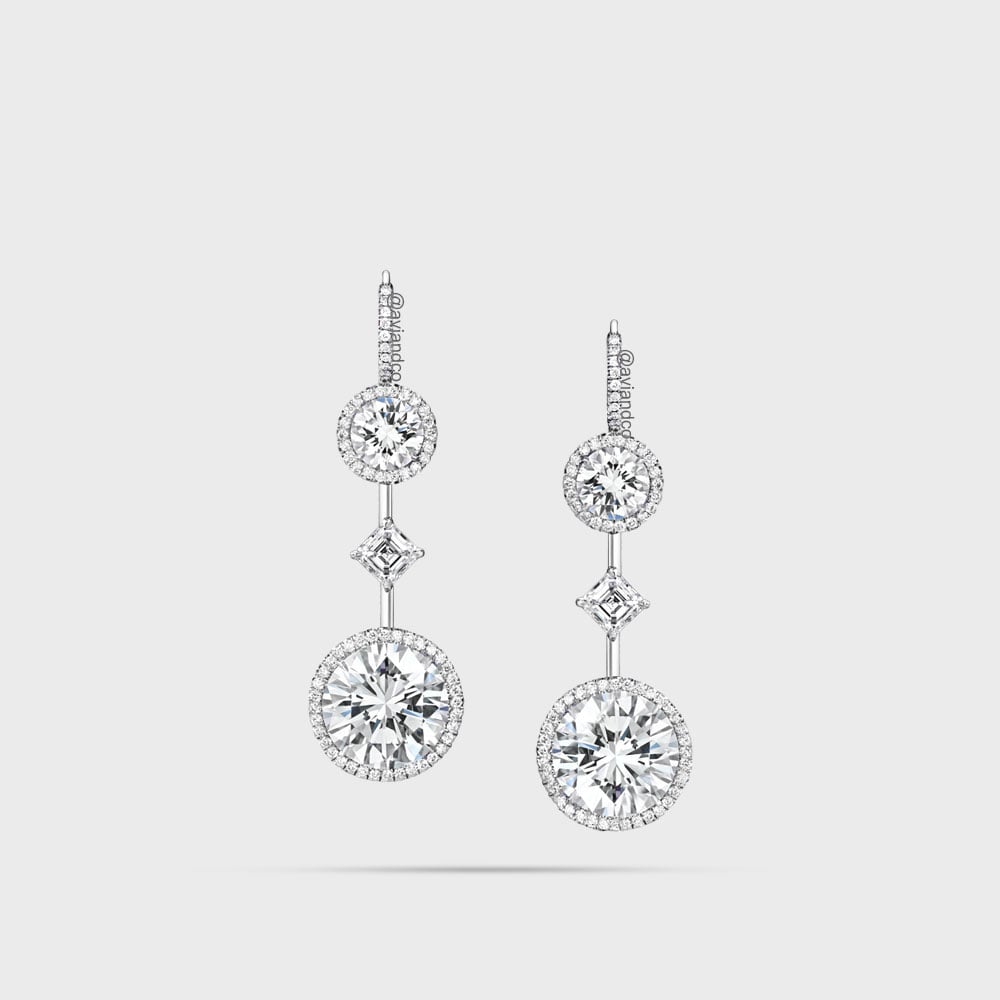 Diamonds by Avi & Co. Dangle Earrings, Platinum, Round and Asscher Cut, 30.35 CT