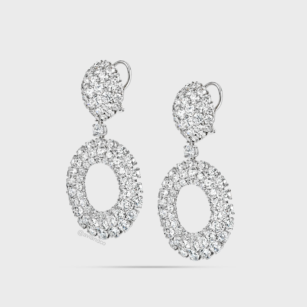 Diamonds by Avi & Co. 18K White Gold Round Cut Statement Diamond Earrings, 37 CT
