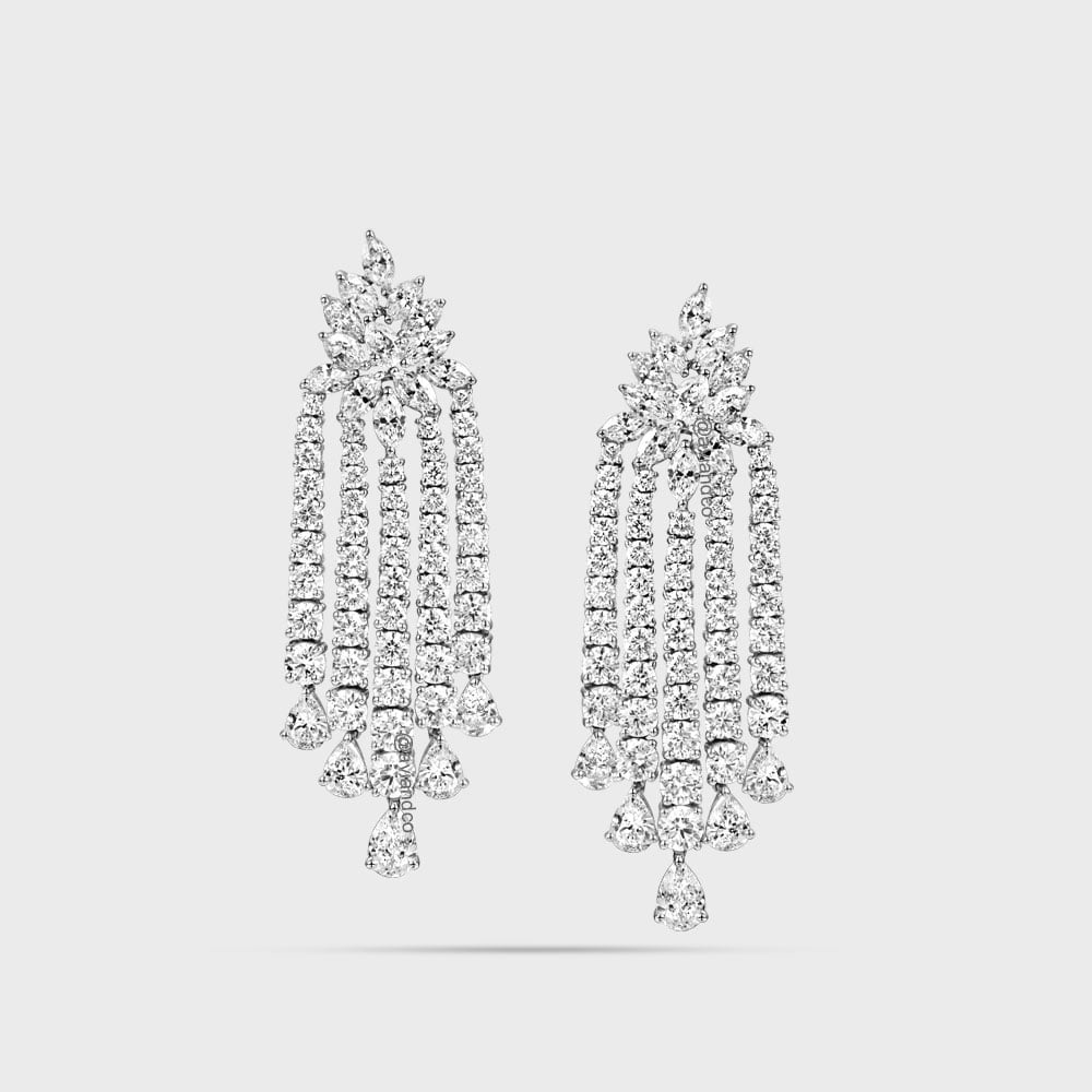 Diamonds by Avi & Co. 18K White Gold Earrings; Pear, Round, and Marquise Cut; 21.48 CT