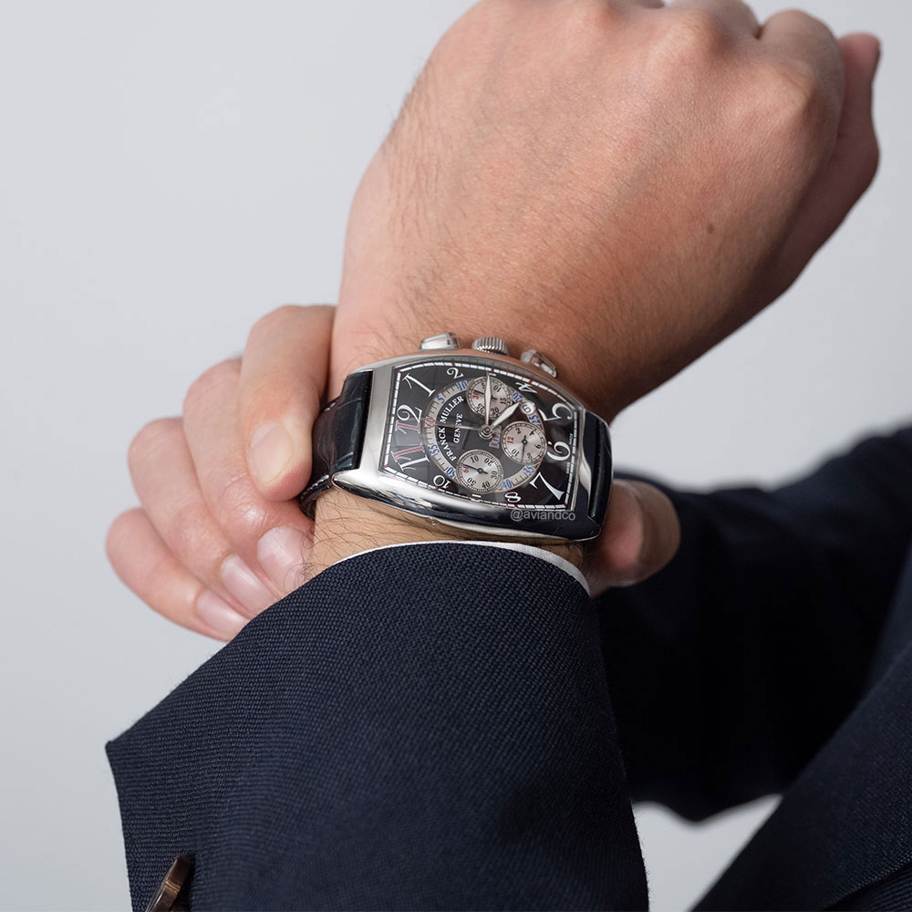 Franck Muller Cintree Curvex, Platinum, Black Dial, 55 mm