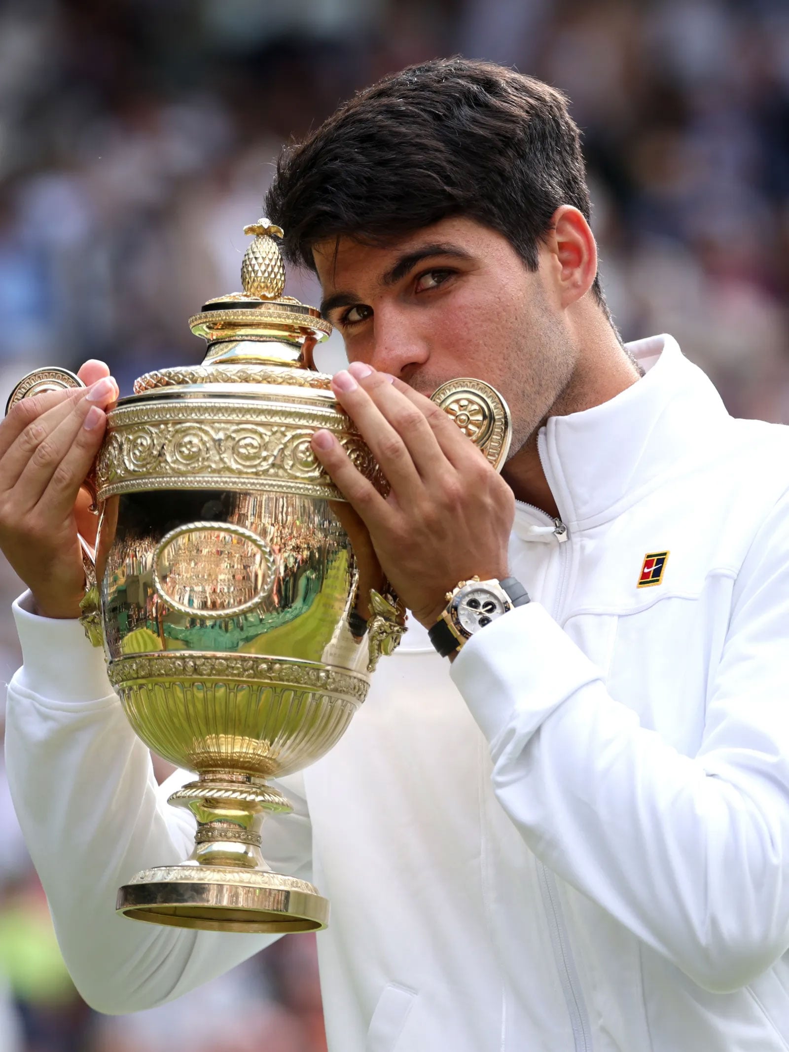 Carlos Alcaraz wears gold Rolex Daytona watch at Wimbledon