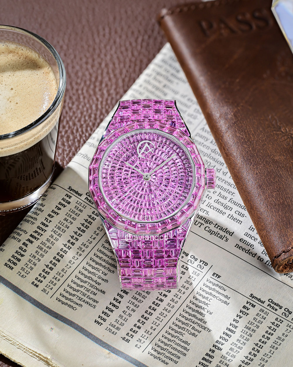 Avi & Co. Hue Collection Pink Sapphire Watch, 44 mm