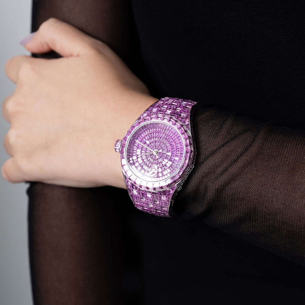 Avi & Co. HUE Collection Pink Sapphire Watch, 18K White Gold, 44 mm
