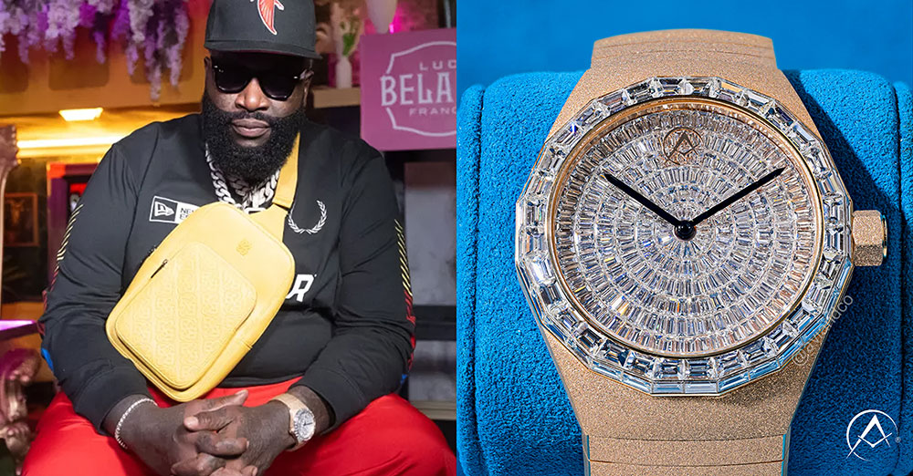 Rick Ross wears Avi & Co. Frosted AH17 watch in 18K rose gold