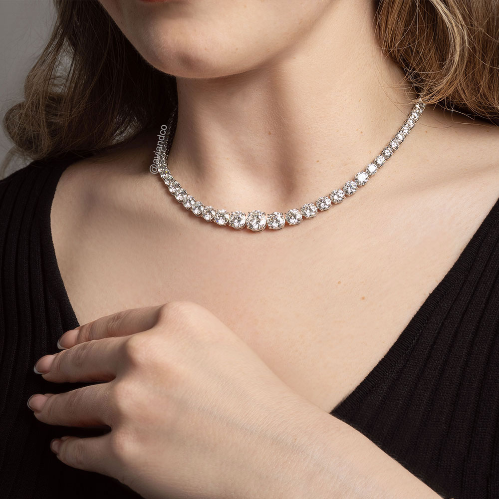 Diamonds by Avi & Co. Graduated Tennis Necklace, Platinum, 50.67 CT